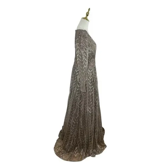 Mac Duggal 20189 Embellished Illusion Long Sleeve Wrap Over Gown Size 6 $598 - Picture 6 of 8